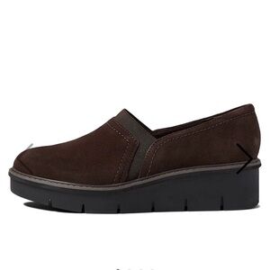 New Clarks Airabell dark Brown real suede Slip-On platform Shoes size 8.5
